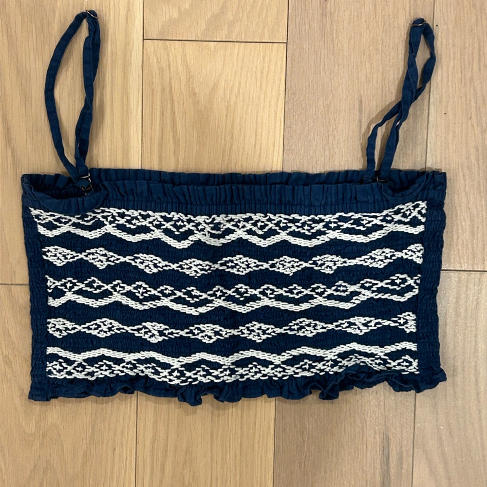 Zara Blue and White Textured Crop Top